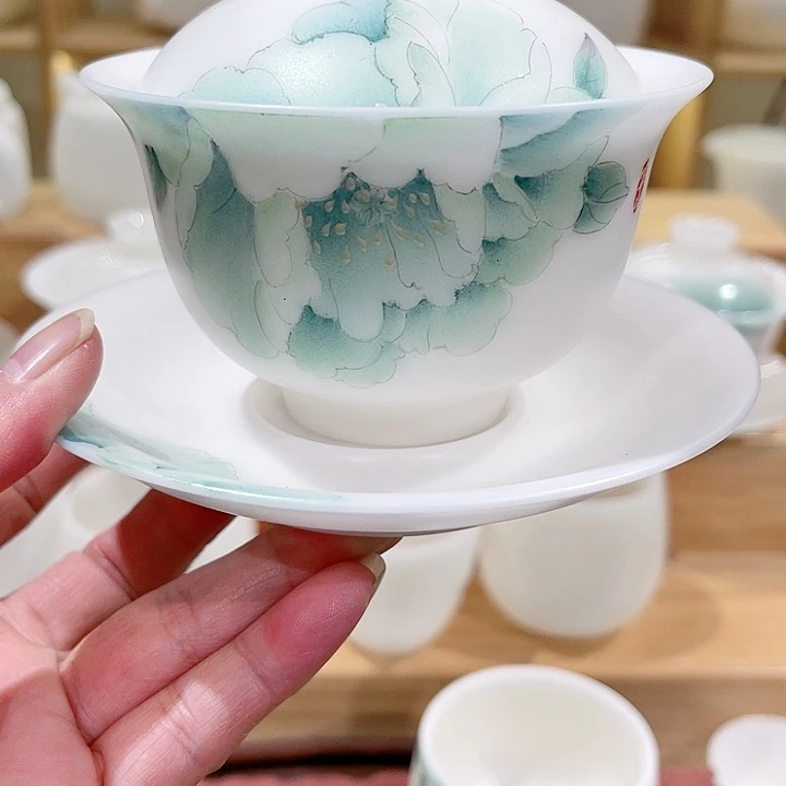 半***！素烧手绘盖碗160-