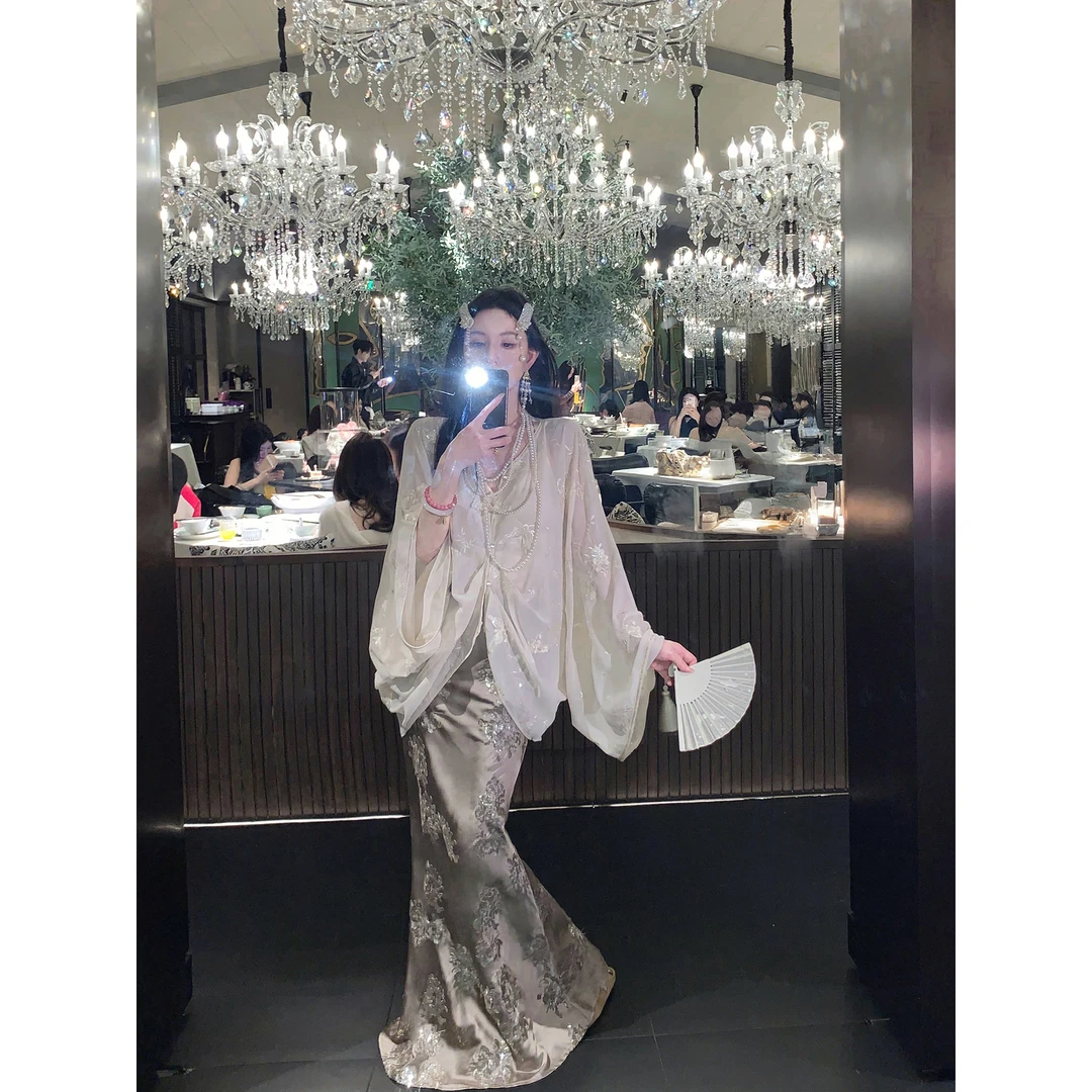 MOSS STUDIO 【粉靥凝霜】新中式重工珠绣牡丹鱼尾半裙