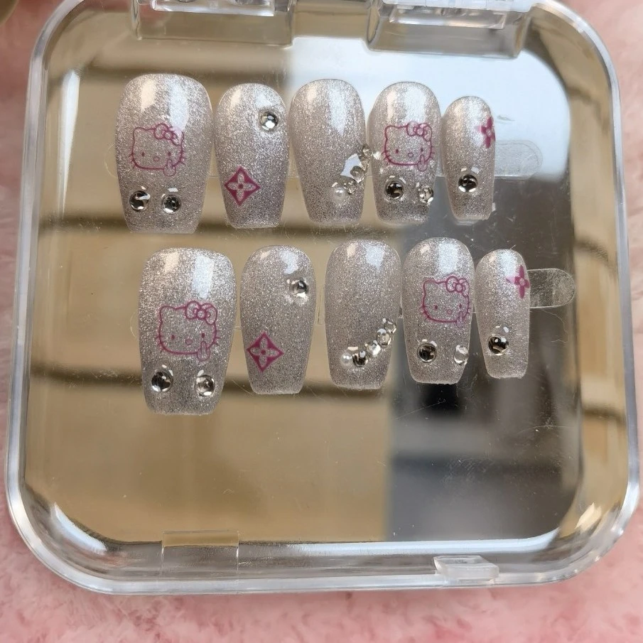 可爱Kitty猫手工穿戴甲猫眼款超显白可拆卸美甲贴