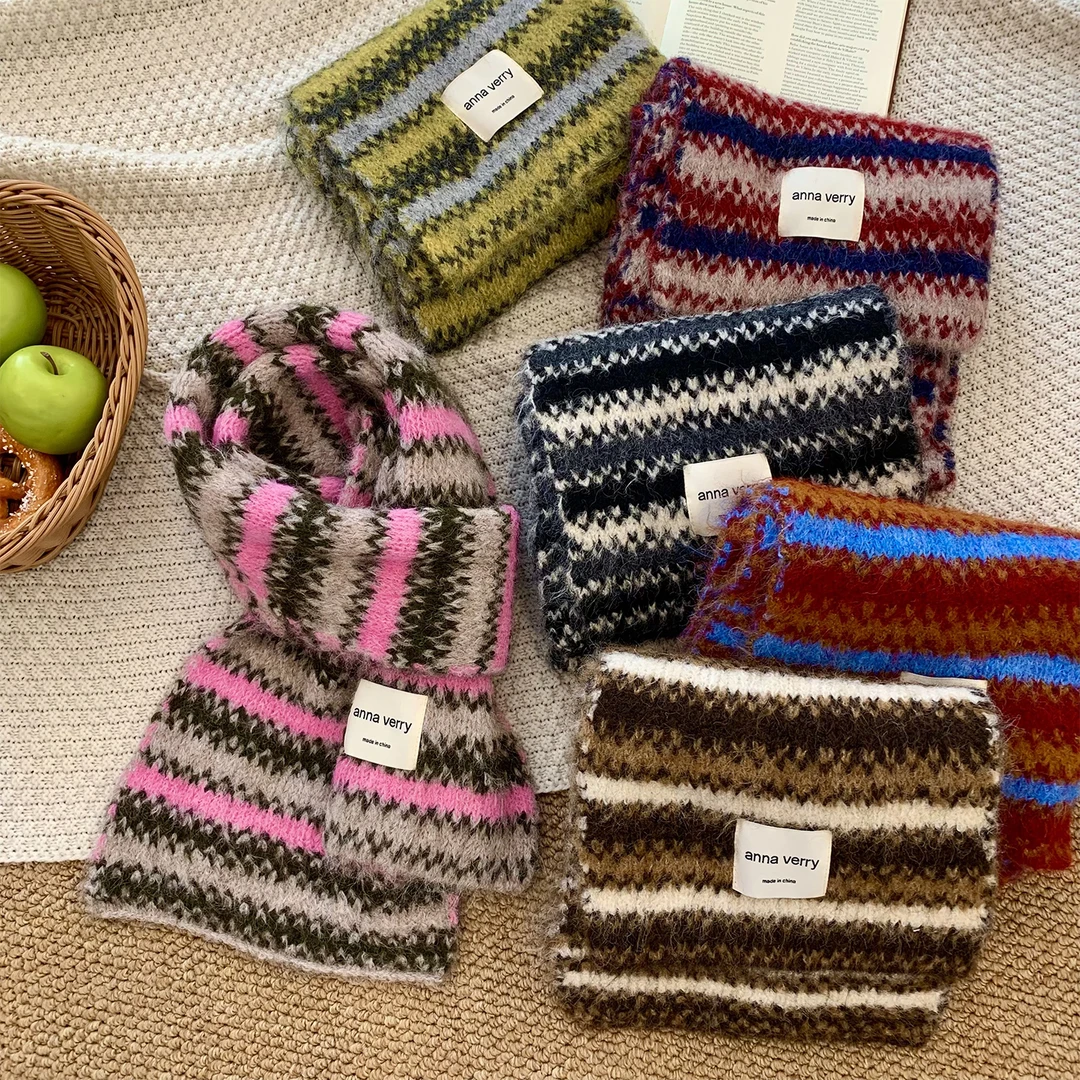 2025新款秋冬季针织条纹围巾女高级氛围感保暖防寒百搭装饰围脖