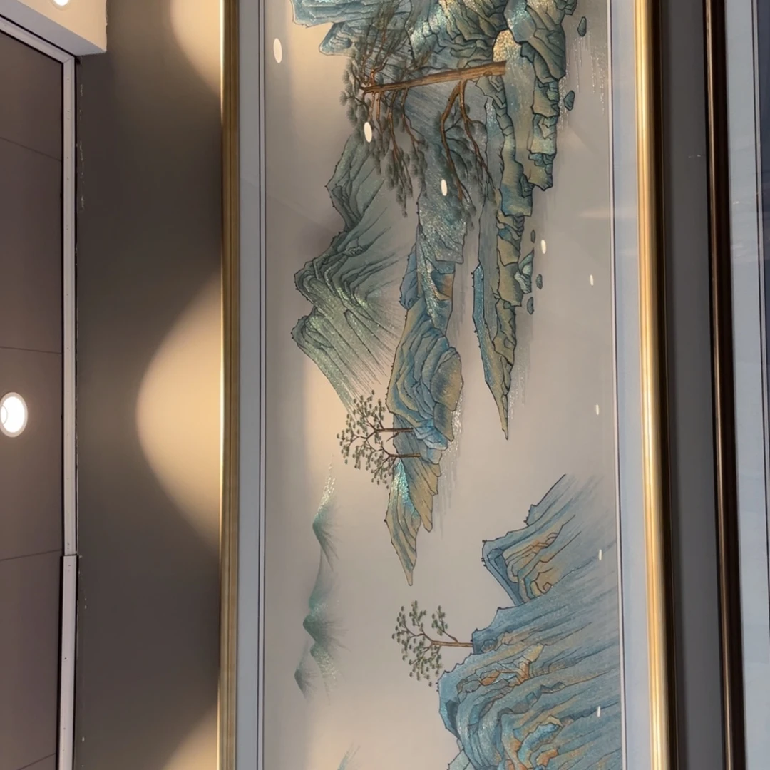 横款千色千里江山图 实木电镀