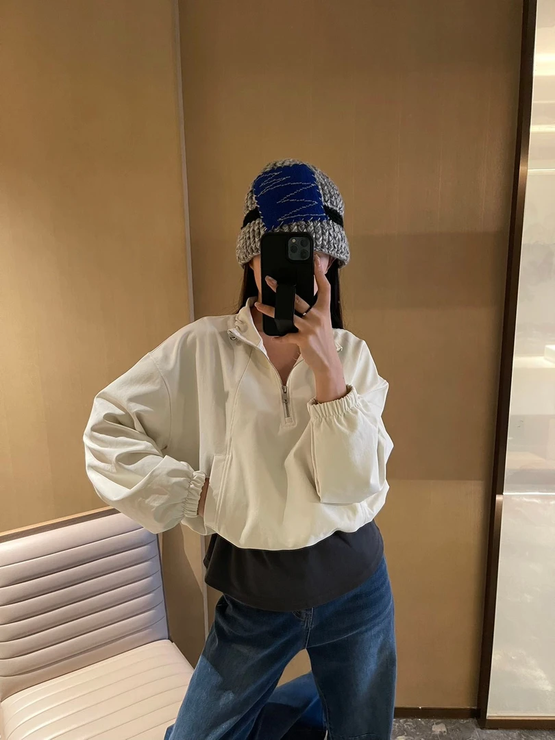 SR插肩袖长袖立领春季女防晒短外套翻领秋季连帽气质