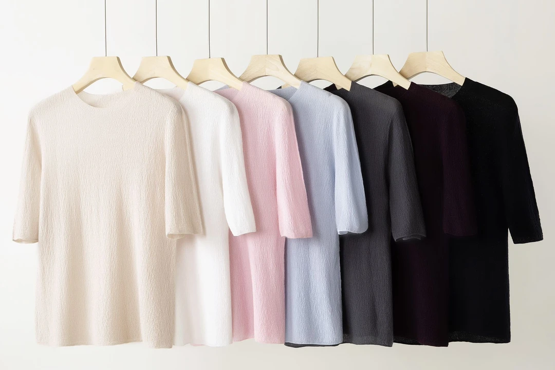 「桑蚕丝+莱赛尔」夏季褶皱圆领高端减龄透气女针织短袖显瘦上衣