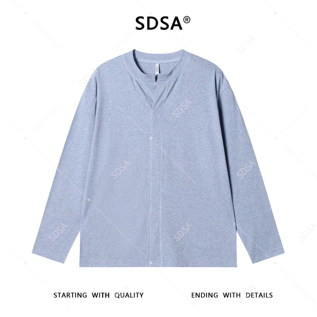 SDSA男士秋冬新款痞帅男装韩版简约小V领长袖T恤百搭时尚休闲上衣