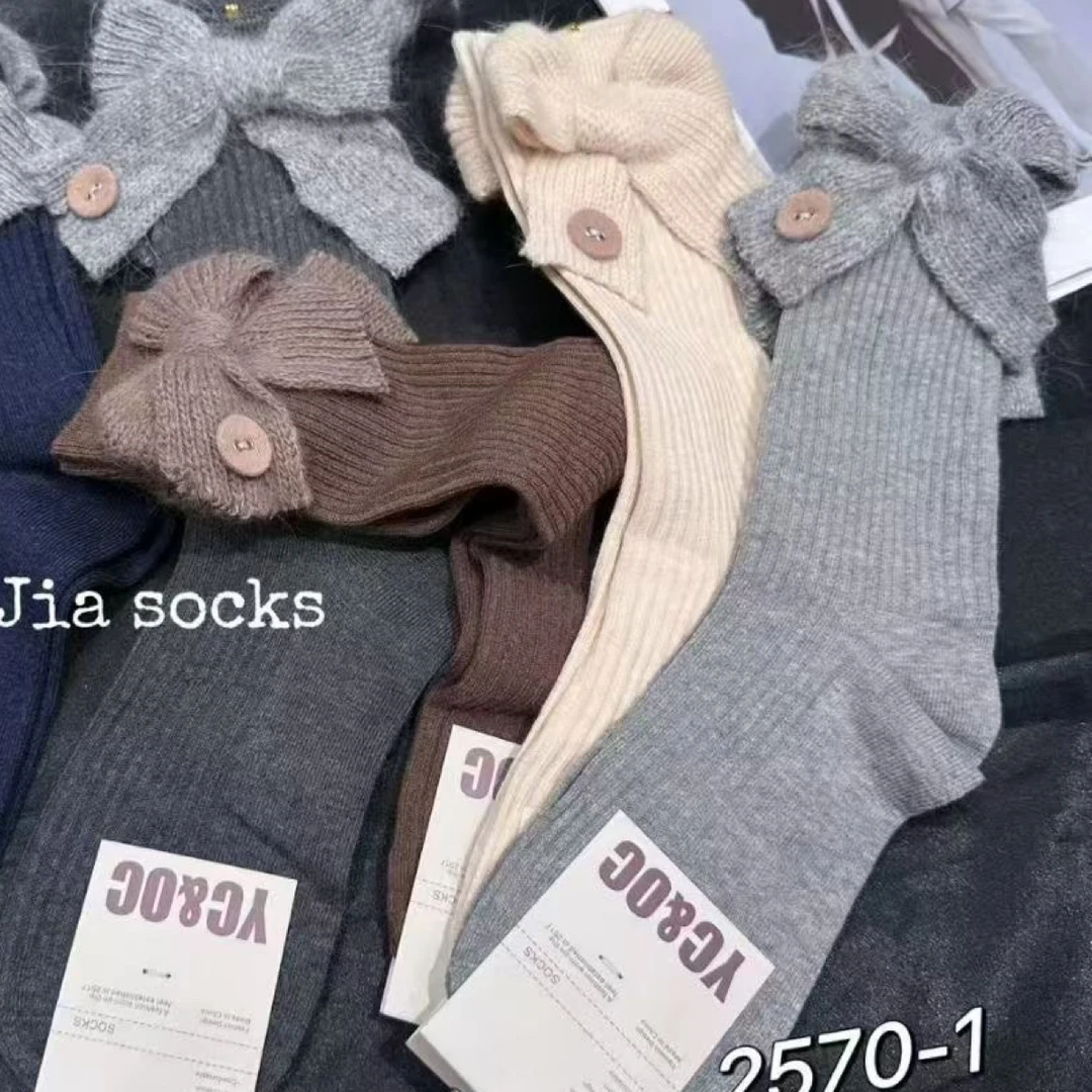 秋冬新款甜美风毛线蝴蝶结个性时尚可爱潮袜女网红ins