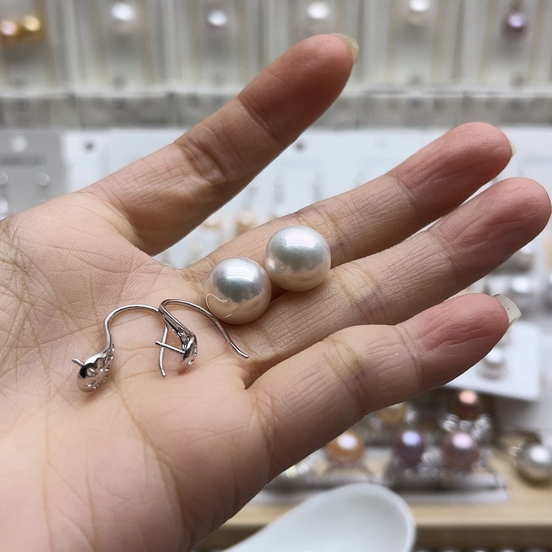 ๑***๑淡水珍珠银S925镶嵌耳饰11.6微纹理