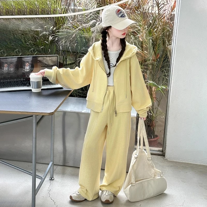 女童连帽卫衣套装秋装2025新款洋气儿童春秋外套女大童运动两件套