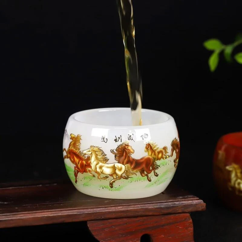 官方正品《马到成功》白冰种琉璃主人杯/容量55ml高档