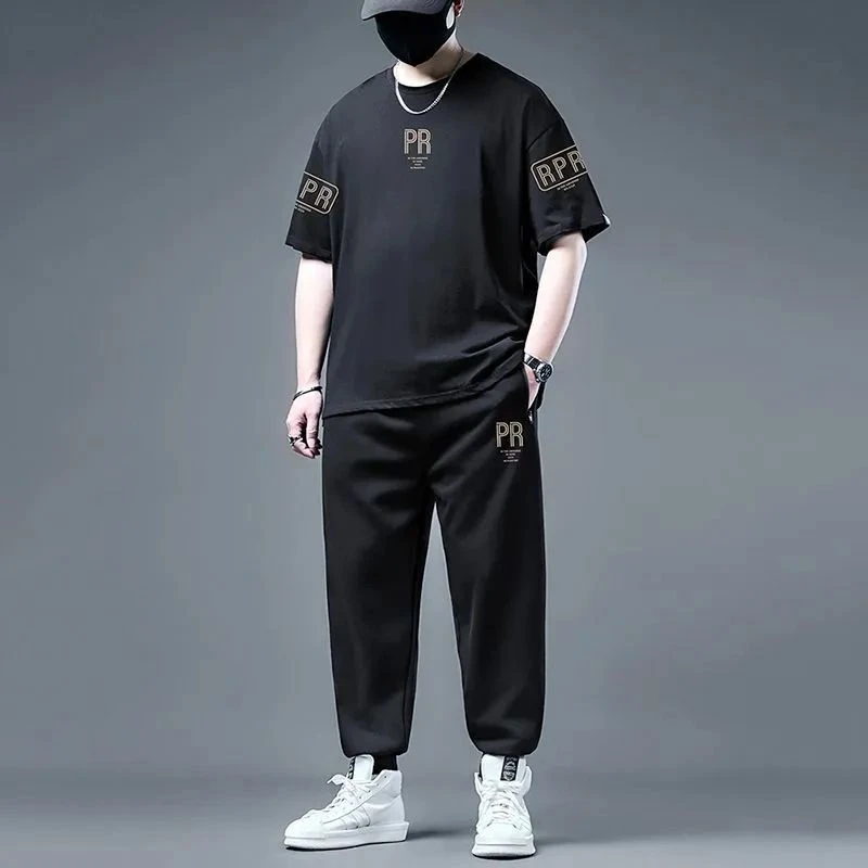 2025夏季新款大码加肥加大短袖长裤帅气男士宽松显瘦速干休闲男装