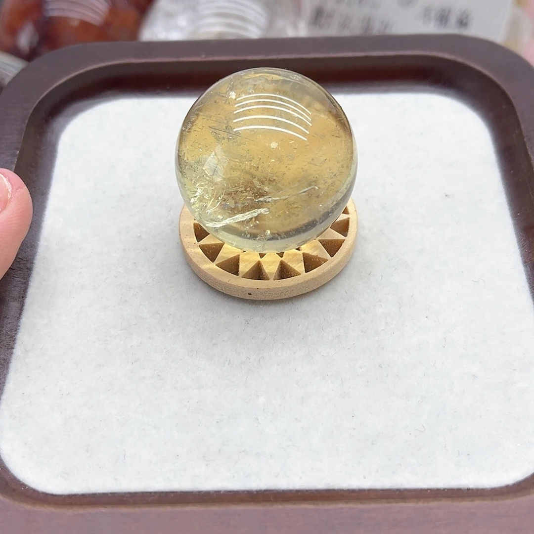 水晶未镶嵌珠宝半成品37 黄水晶球爆彩33mm