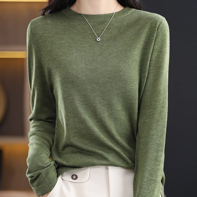 纯色精纺羊毛圆领打底衫