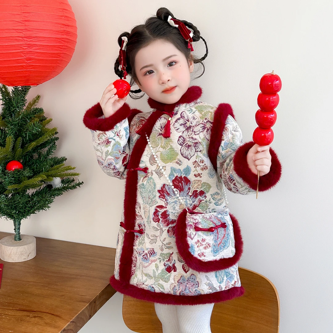 新中式女童加绒连衣裙儿童时髦国风旗袍裙小女孩宝宝春节裙子2026