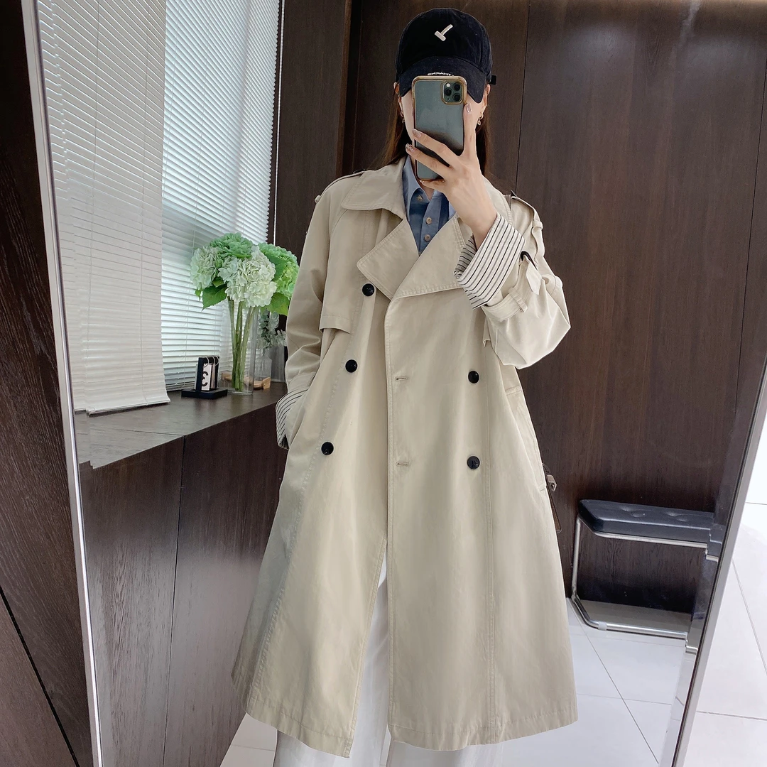 IMFLY金小金自制女装 风衣DYW8607春季宽松双排扣中长款大衣外套