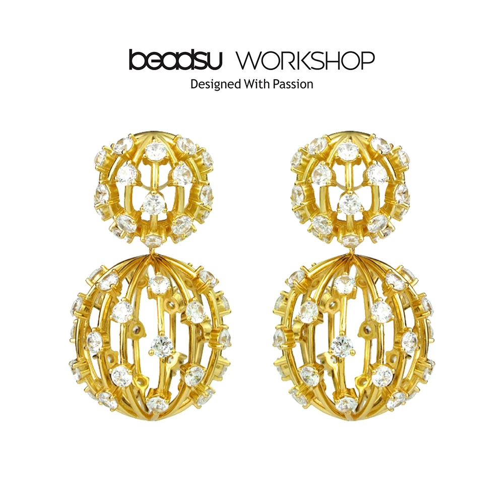 铜合金锆石耳饰 beadsu workshop 满天星镂空球形耳环 ME082