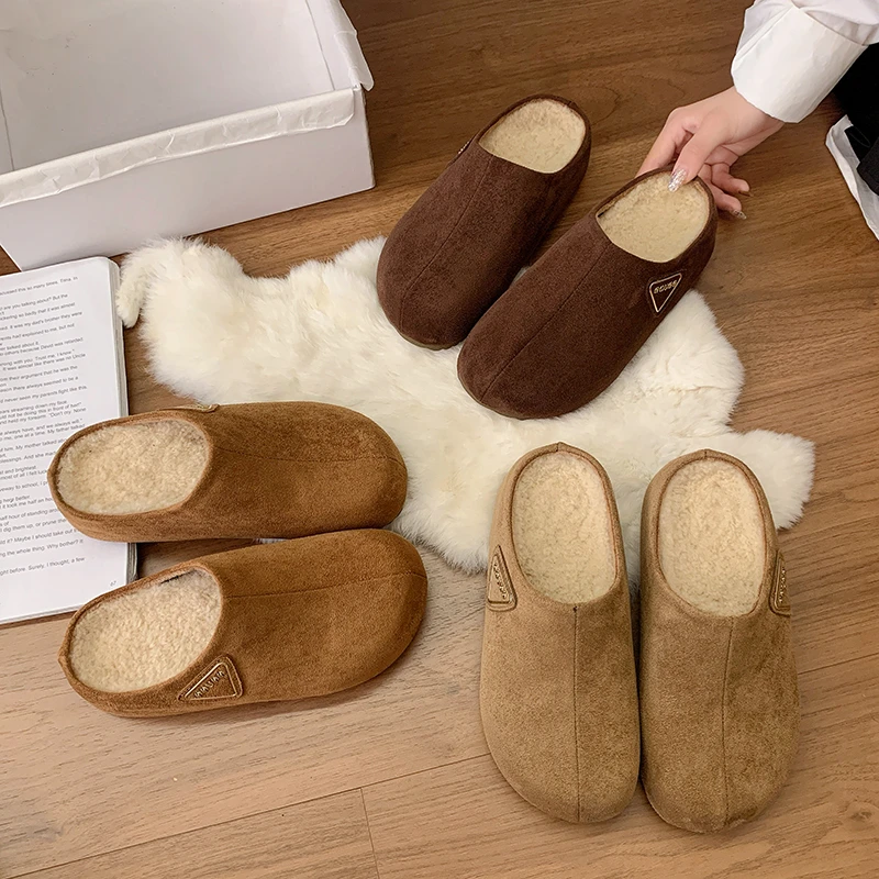 女包头拖鞋子女款加绒秋冬拖鞋毛毛鞋秋冬季韩版半拖软底毛绒舒适