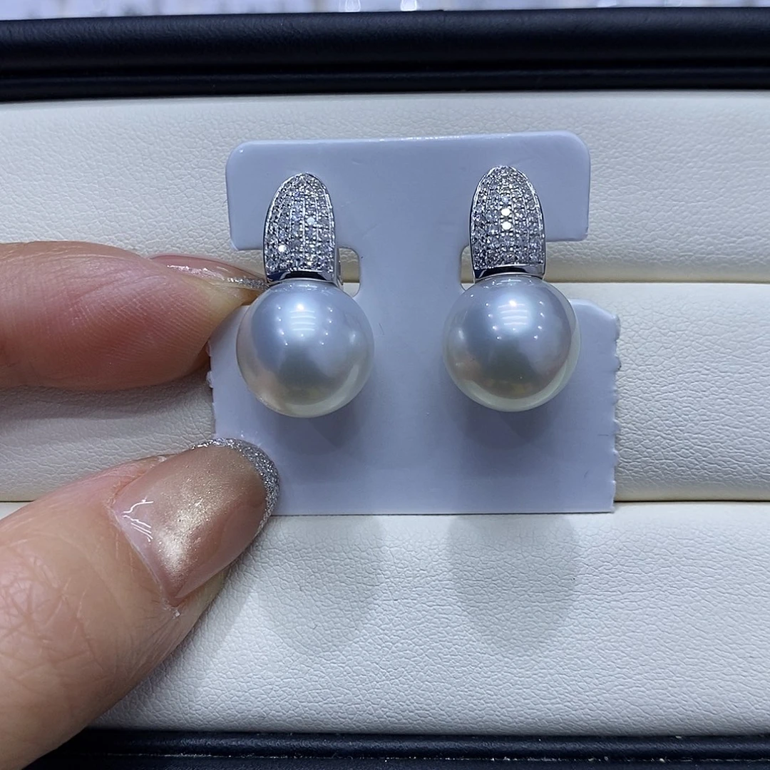 耳饰18K金镶嵌海水珍珠12到13点位澳白