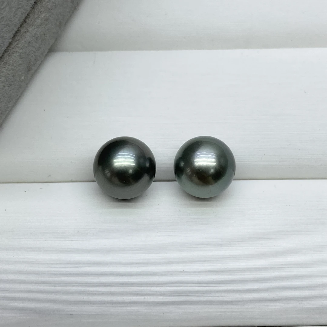 琪心海水大溪地黑珍珠素耳钉S925银10-11
