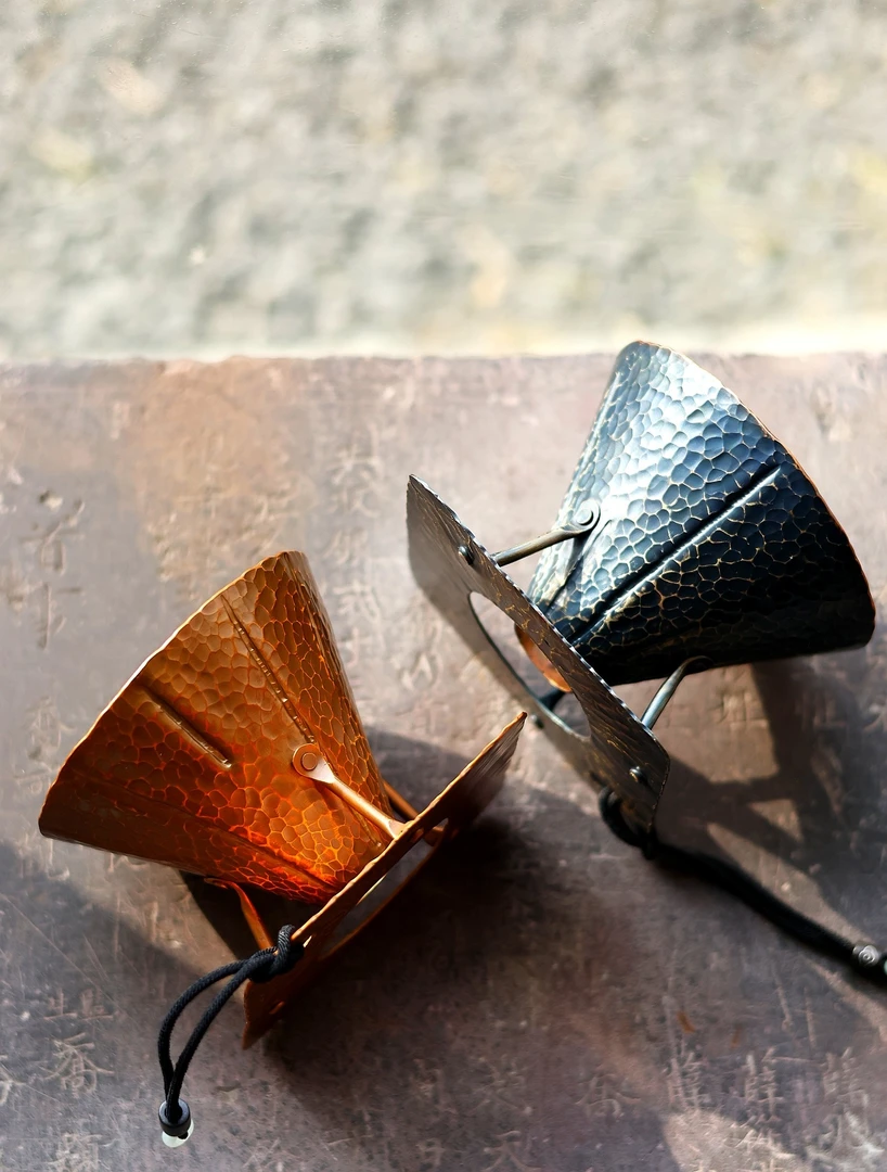 手作铜方圆咖啡漏v60型滤杯国风设计紫铜手工作10cm口径V60型