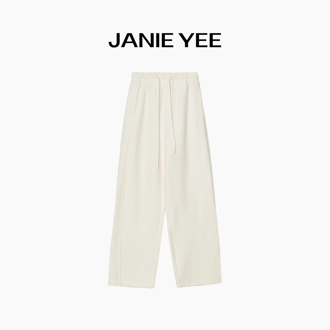 Janie Yee”绵绵裤“ 保暖加厚加绒绵羊毛松紧腰休闲直筒裤 24A2559