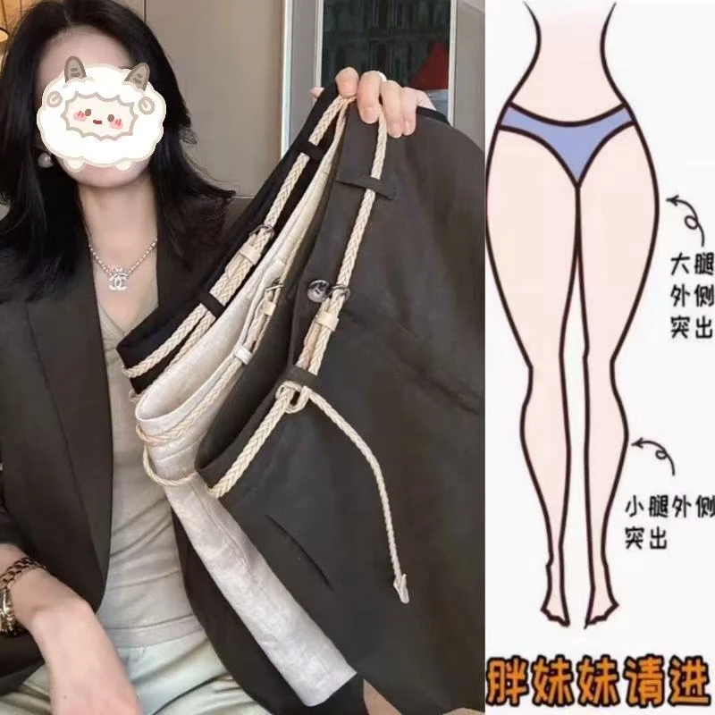 2025夏季新款阔腿短裤微胖高腰显瘦韩系简约百搭薄款三分休闲裤女