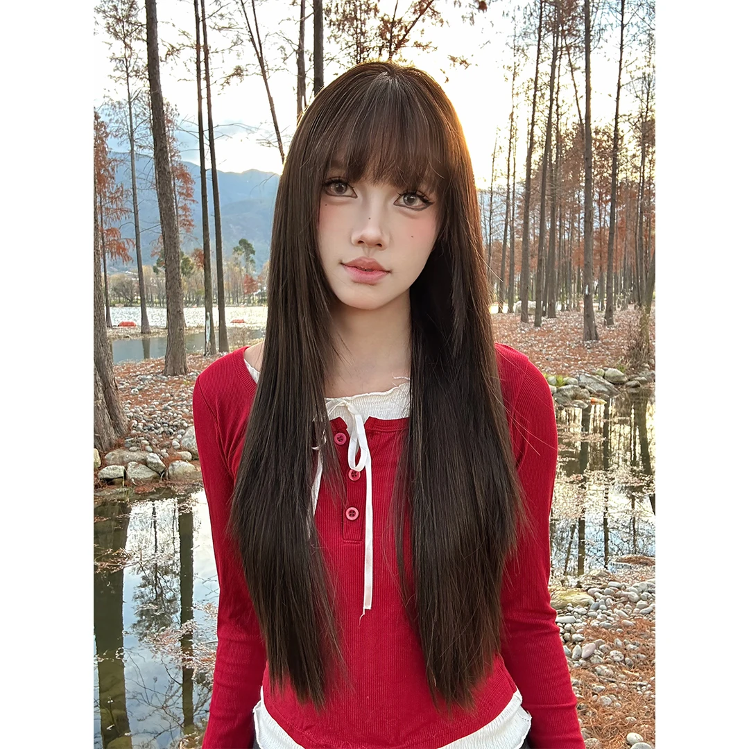 《卅爻专属》深巧克力色气质高层次刘海直发大面积进口丝蕾丝假发
