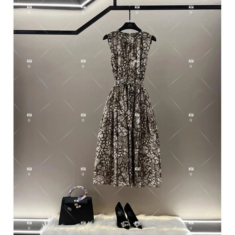 【L姐】夏季新款复古时尚百搭印花无袖连衣裙 H-1210