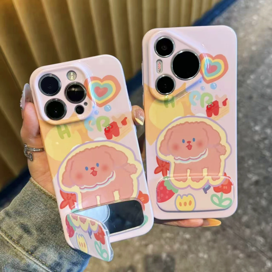 奥菲顿涂鸦小狗镜子支架适用苹果16菲林手机壳华为P70vivoppo小米