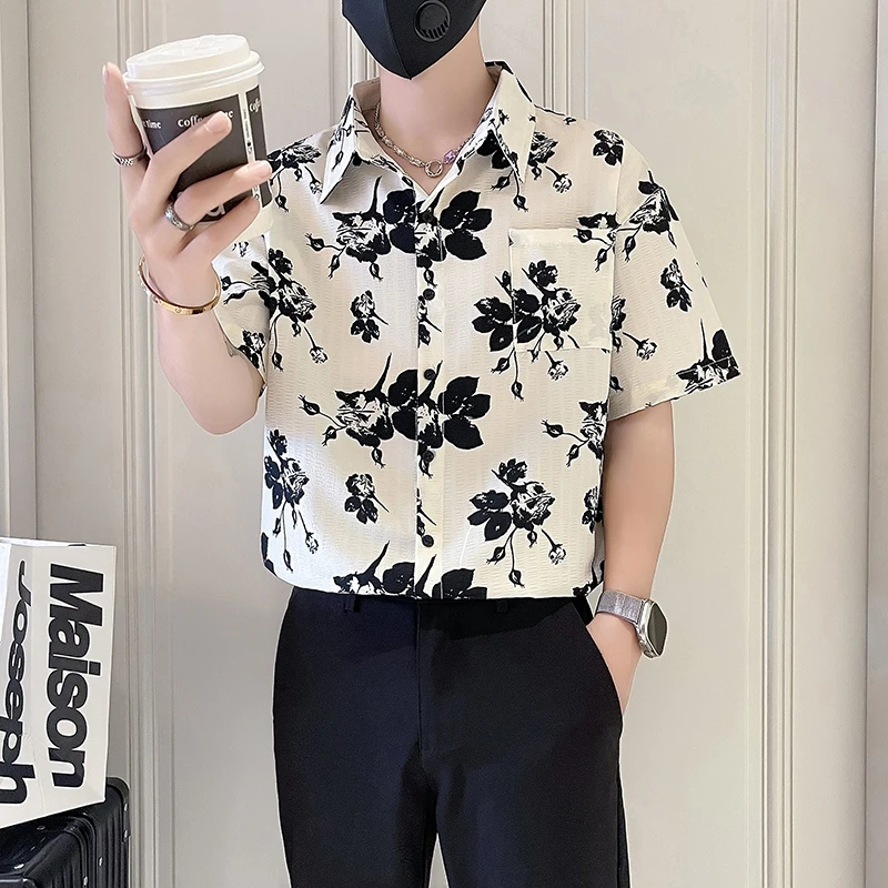 花衬衫男士夏季款2025新款爆款短袖寸衣男装高级感休闲半袖上衣服
