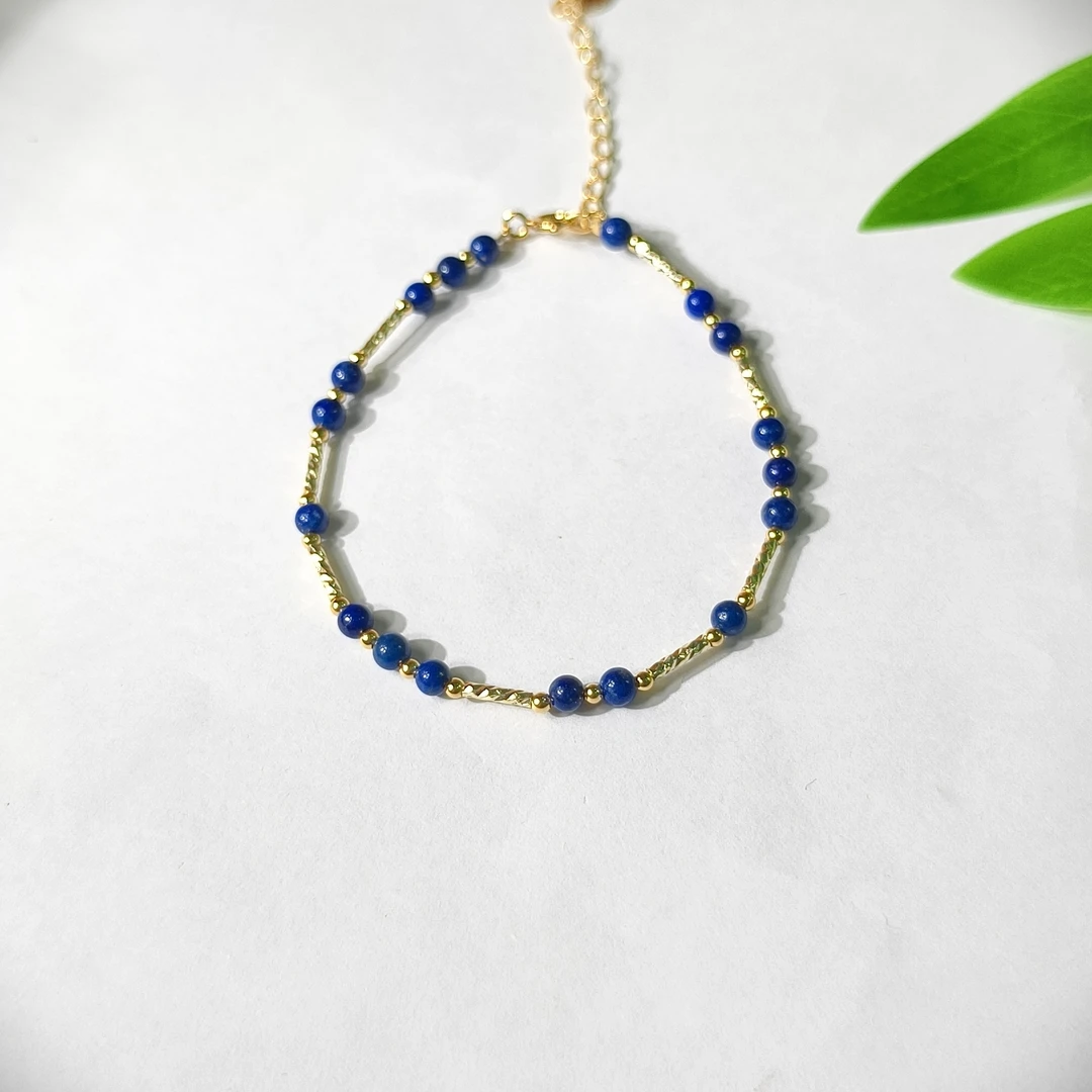 青金石圆珠搭合金配件手链