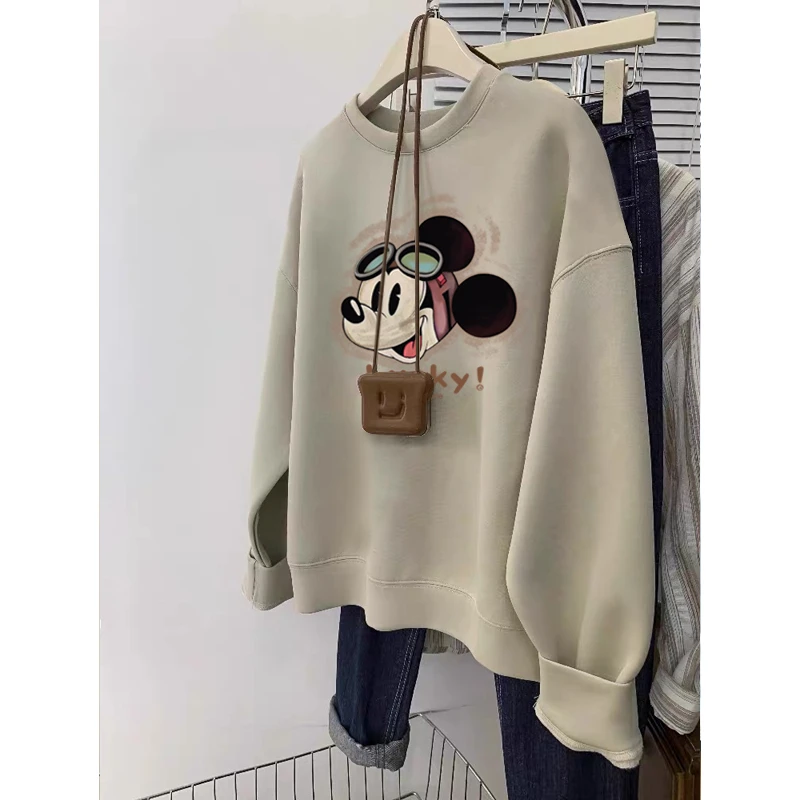 圆领套头打底衫加绒加厚卫衣女2025秋冬新款宽松韩版外套春秋薄款