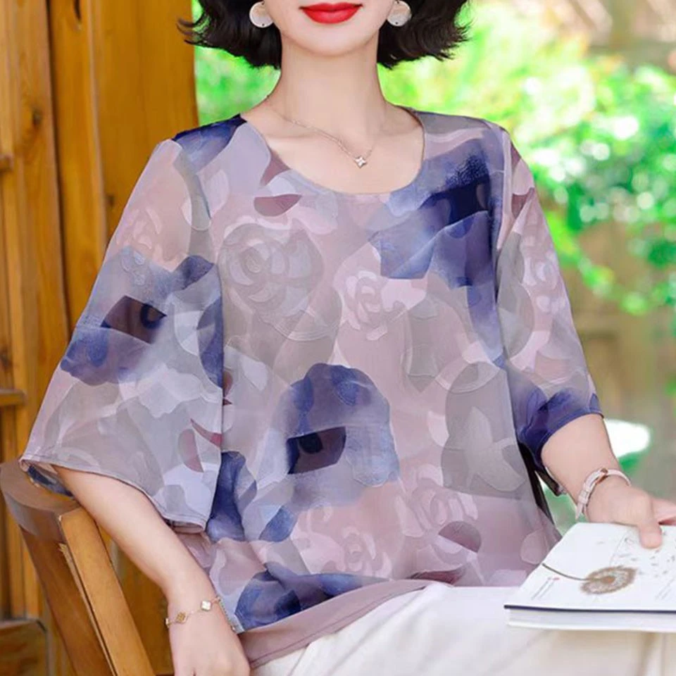 夏新款大码妈妈装碎花短袖女装小衫洋气国风宽松遮肚子2532小衫