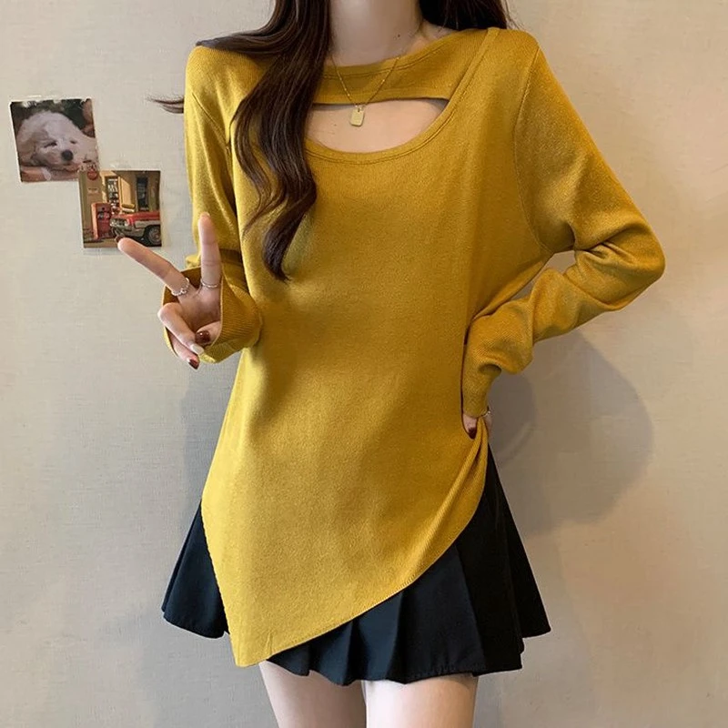 奥特莱斯新款打底衫百搭不规则镂空薄款针织长薄厚款镂空针织衫