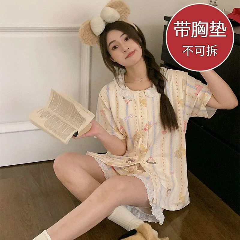 带胸垫睡衣220斤可穿大码MM睡衣加肥加大宽松裙子家居服睡衣