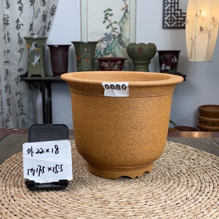 紫砂花盆孤品柴烧金钟0886