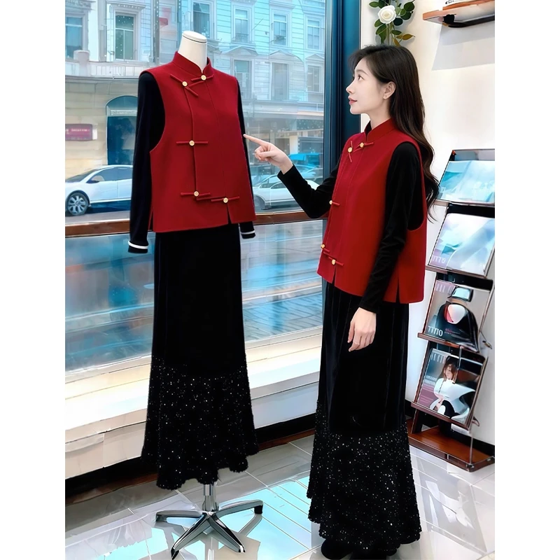 霖优【招财进宝】本命年红色系穿搭一整套女2025秋冬新中式国风马甲