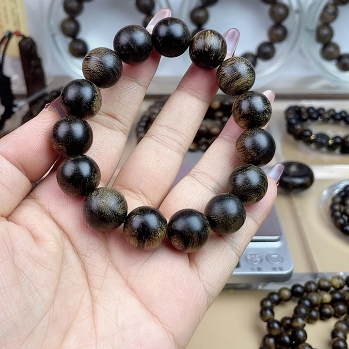 沉香手串九*里越南芽庄白奇玉化留疤嘤子虎斑