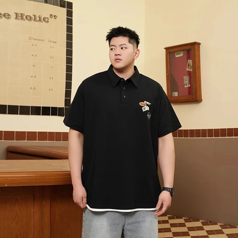 美式休闲上衣翻领短袖POLO衫男款大码夏季宽松时尚小众百搭五分袖
