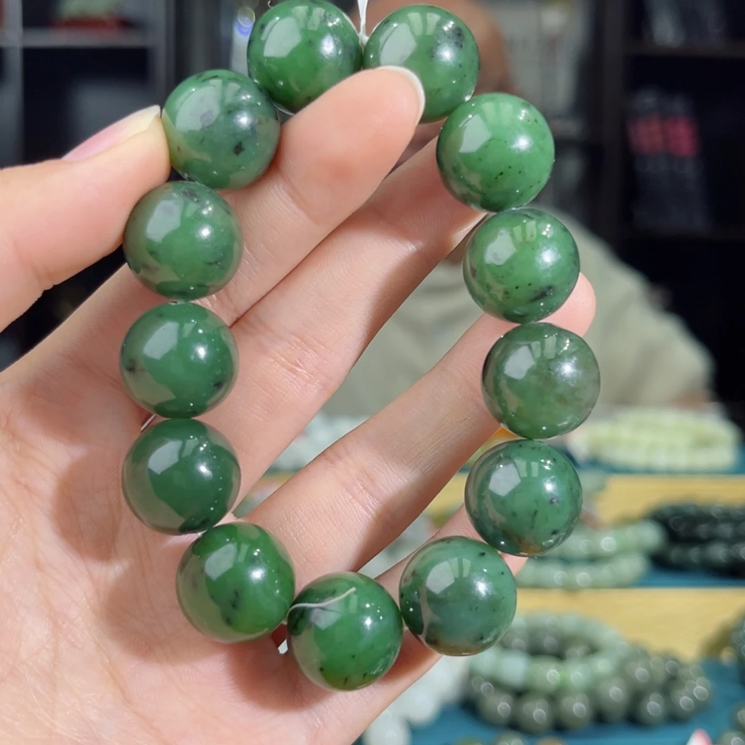 和田玉手链未镶嵌手串纯天然俄罗斯碧玉16mm