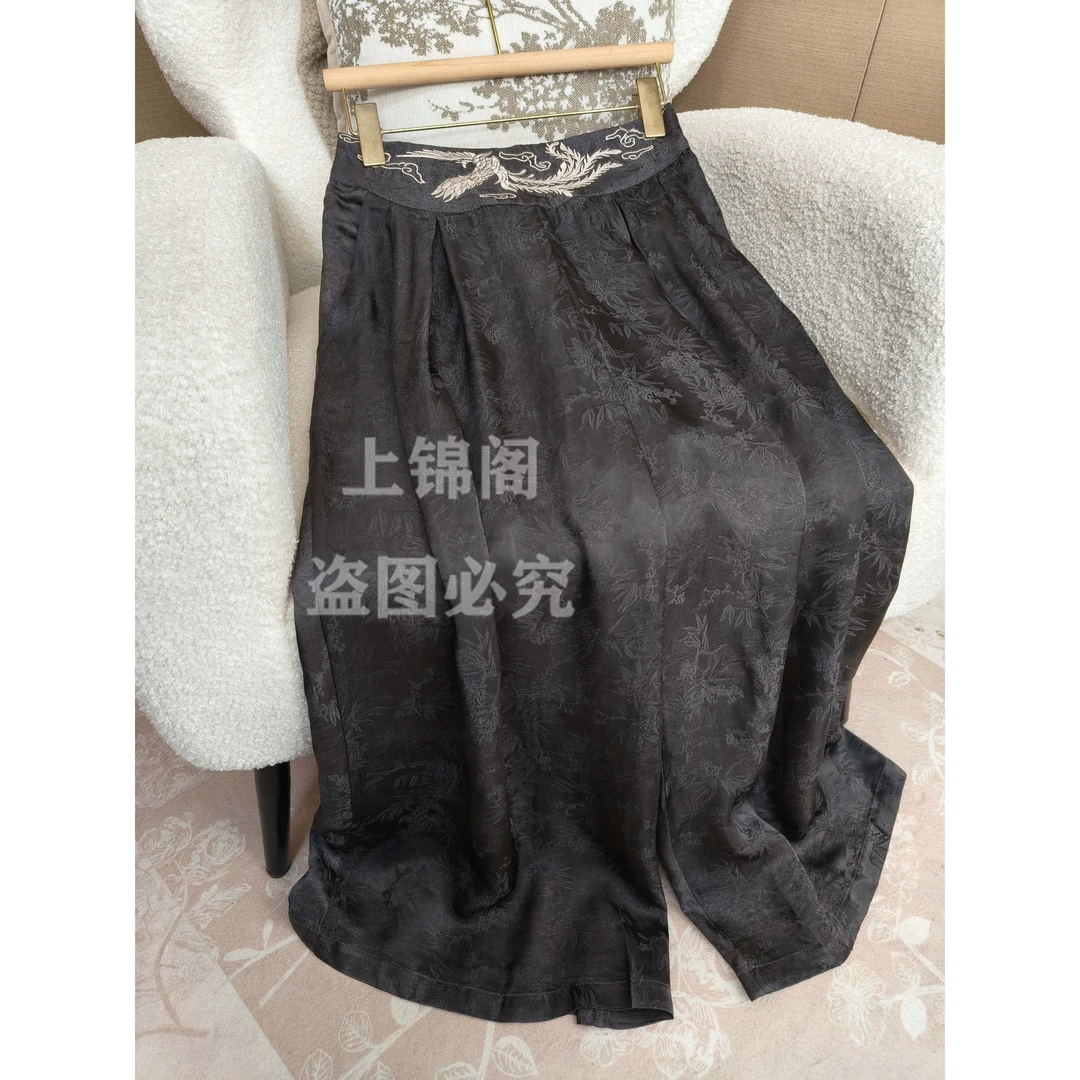 590新中式腰部刺绣时尚八分裤裙提花百搭气质轻奢中国风裤子