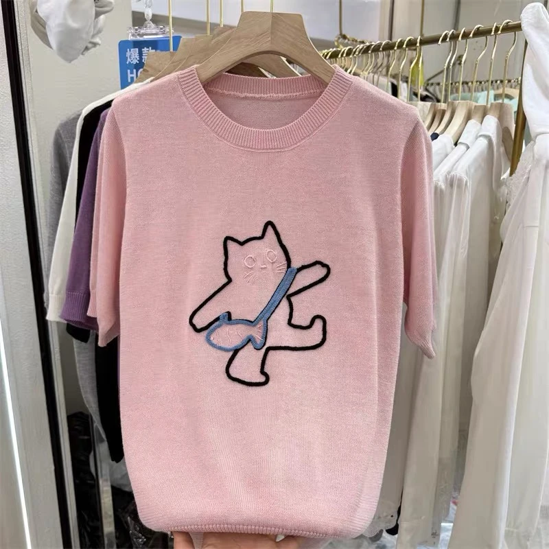 青青家 圆领卡通时尚百搭短袖针织衫-1803