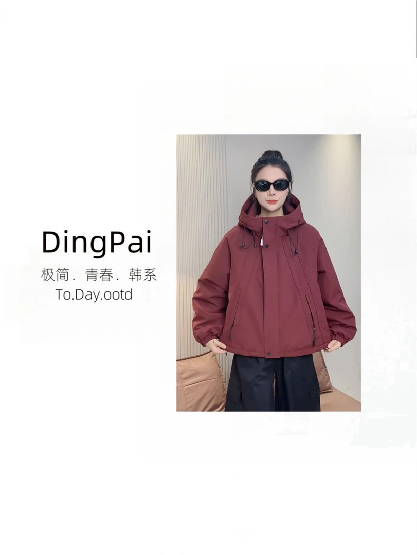 DINGPAI-[秋季尝鲜]2025秋季韩版系扣加棉冲锋衣外套GL-FD2577