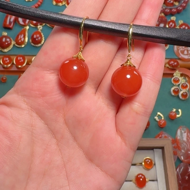 银S925镶嵌耳饰南红玛瑙