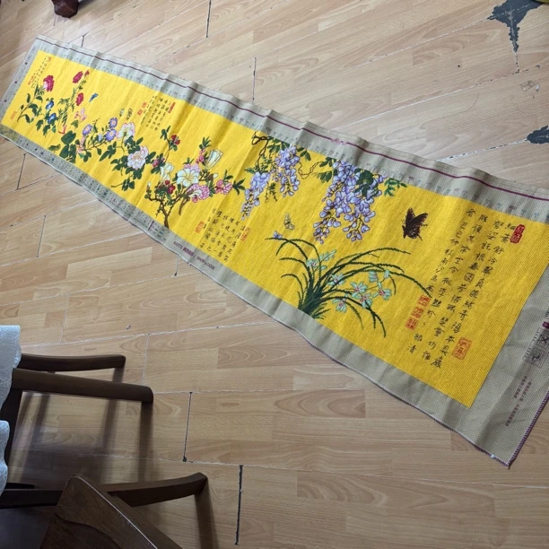 纯手工十字绣成品人工绣好的图百蝶图3乘0.58米客厅装饰挂画满绣