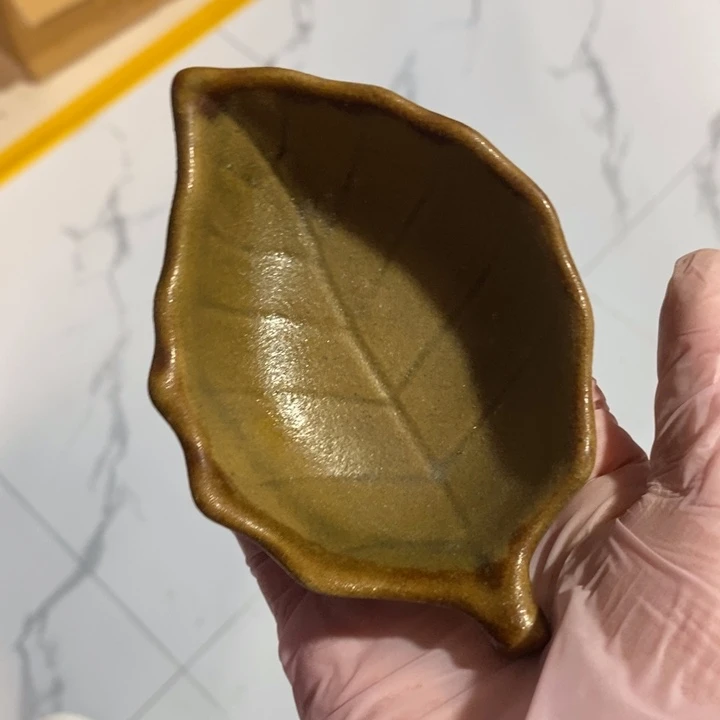 瓷片五厂粗瓷绿釉手工树叶碟