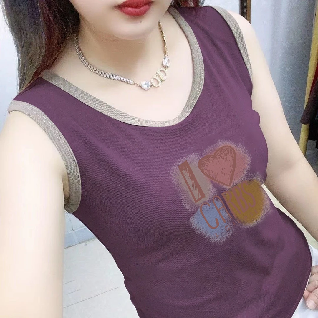 100%纯棉吊带背心女夏外穿全棉内搭上衣白色印花修身无袖打底衫