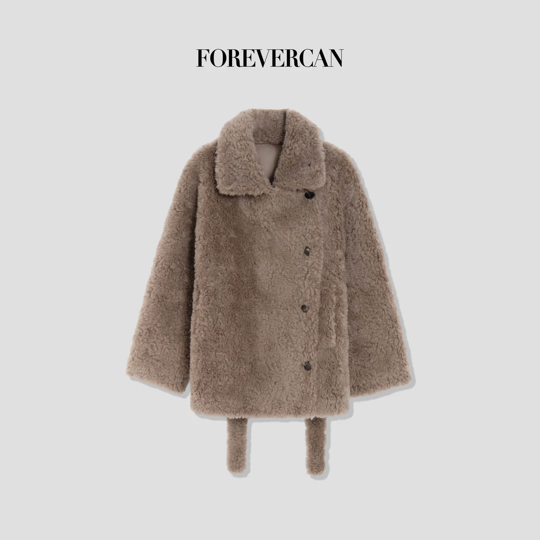FOREVERCAN“波兰旅者”客订绵羊毛不对称门襟草草外套 SC22693
