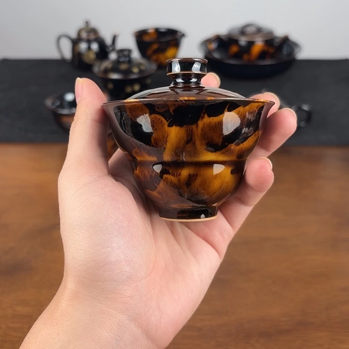 瓷玳瑁釉二才葫芦盖碗
