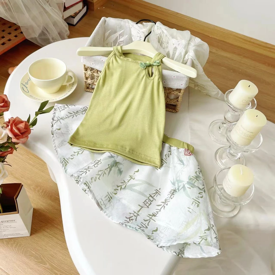 【现货】XT249551夏季新款女童套装复古国风两件套女宝童装