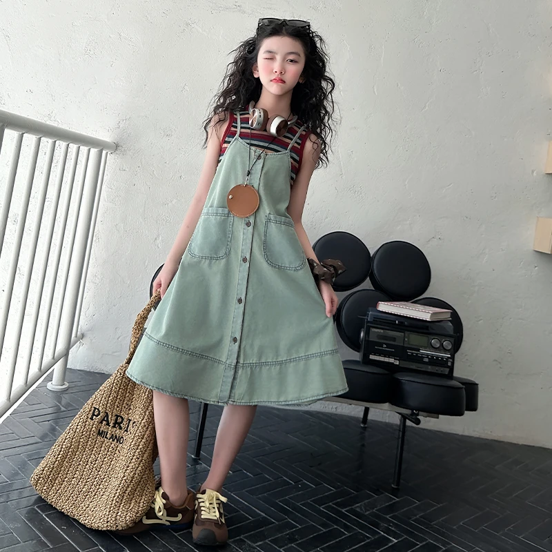 女童连衣裙夏装2025新款爆款洋气时尚中大童公主吊带裙儿童牛仔裙