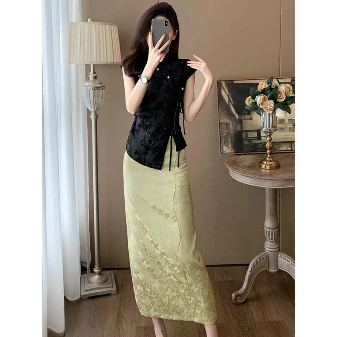 新中式禅意风时尚套装女2025年夏季洋气国风短袖上衣半身裙两件套